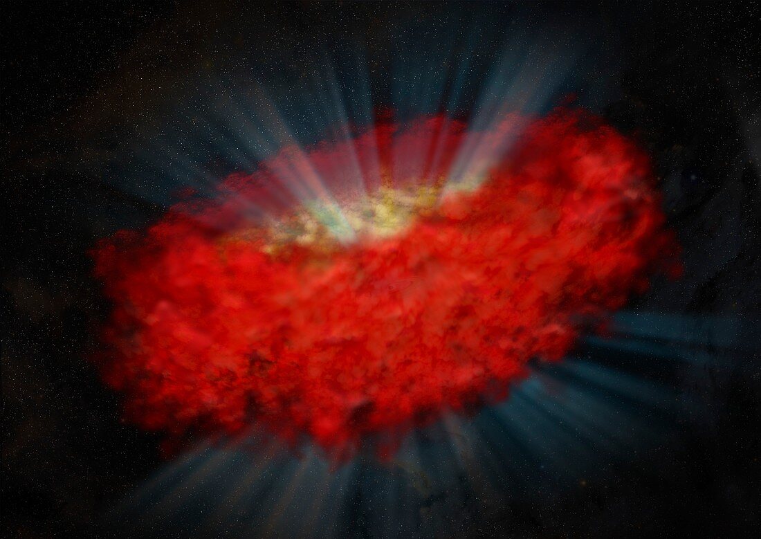 Galaxy material obscuring a black hole, illustration