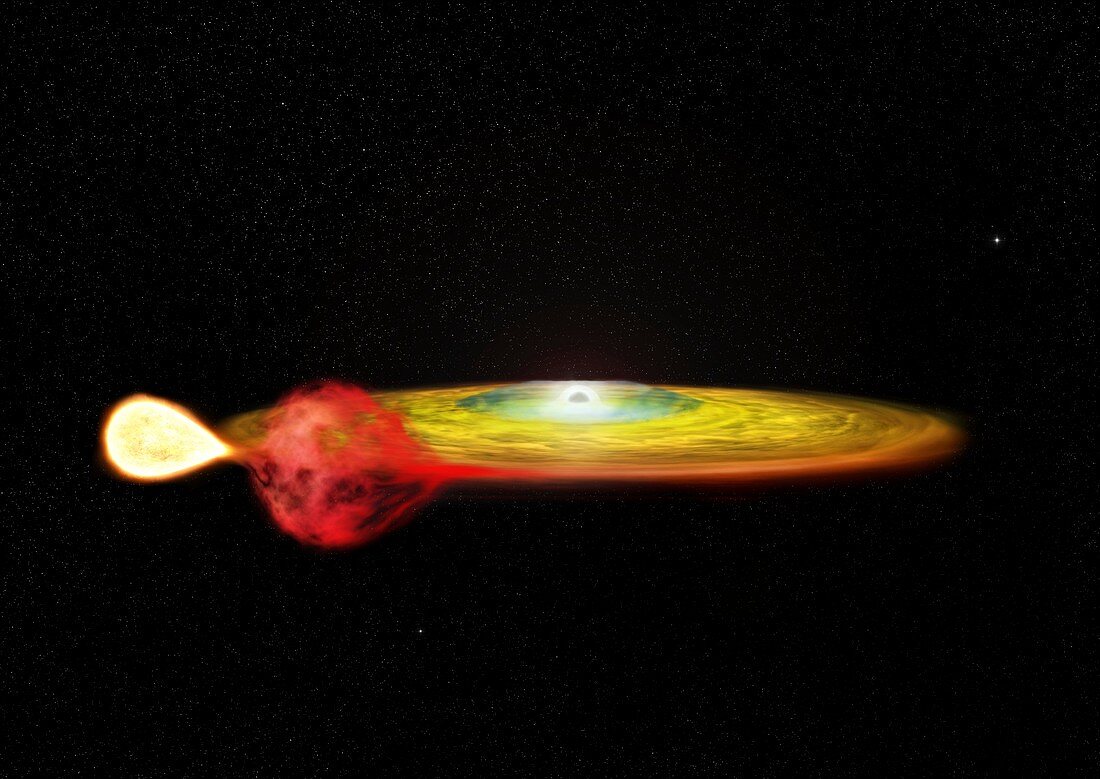 Neutron star pulling gas from companion star, illustration