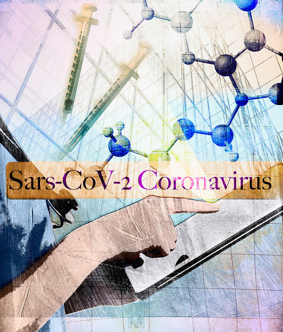 Researching SARS-CoV-2 coronavirus, illustration