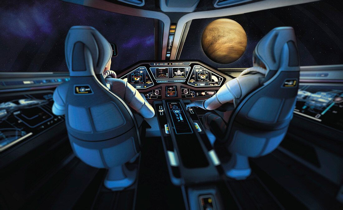 Spaceship approaching Venus, illustration