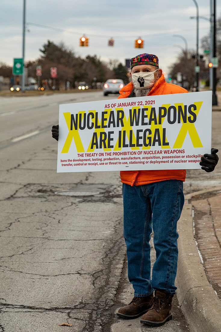 Anti-nuclear weapons protester, Ferndale, Michigan, USA