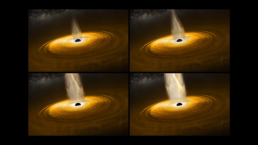 Black hole with corona and accretion disc, illustration
