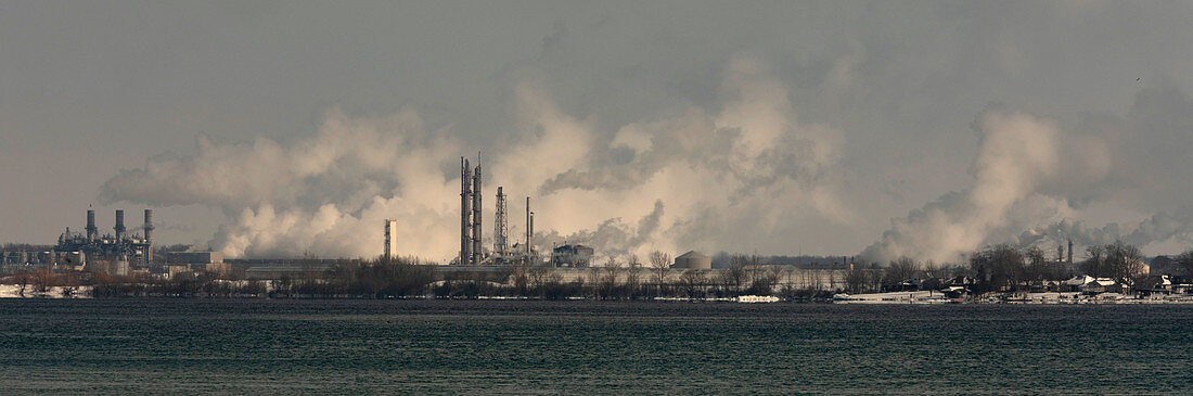 Industrial plants along the St Clair River, Ontario, Canada