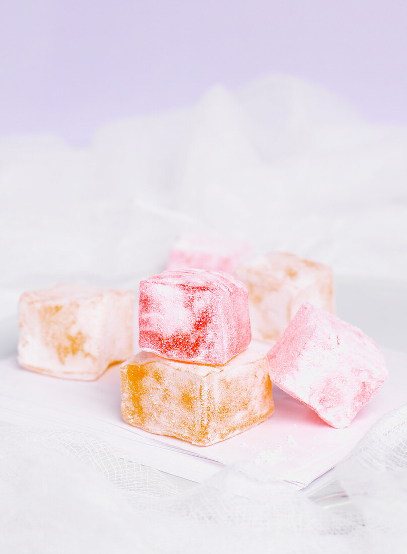 Sugar coated cubes of Turkish delight