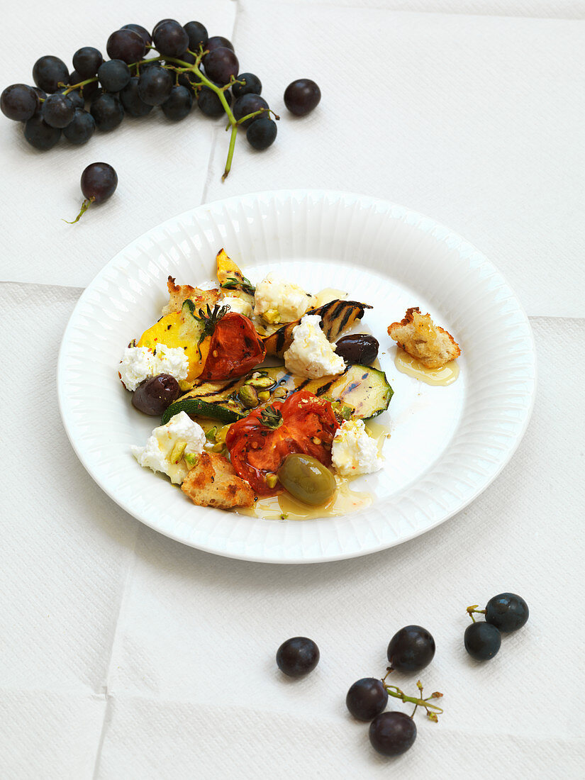 Mediterranean salad with feta and grapes