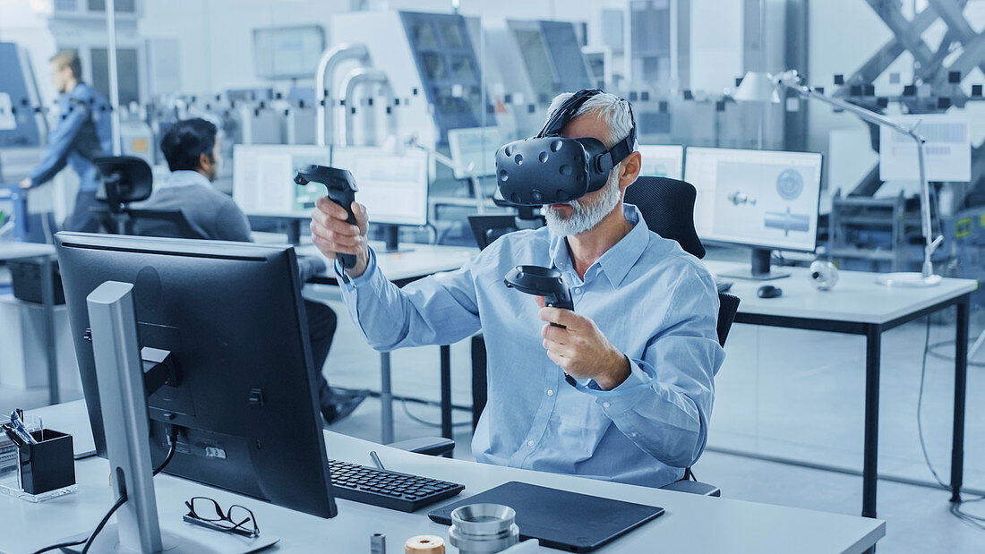 Engineer using a virtual reality headset