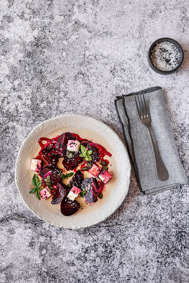 Beetroot and Feta Cheese Salad with Seeds