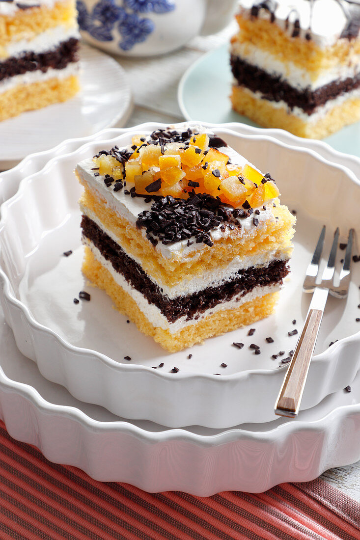 Orange chocolate cake layered