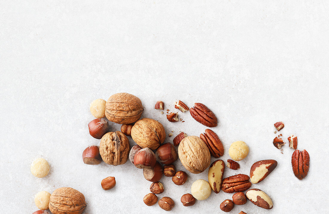 Assorted nuts - walnuts, macadamia, hazelnuts, pecans
