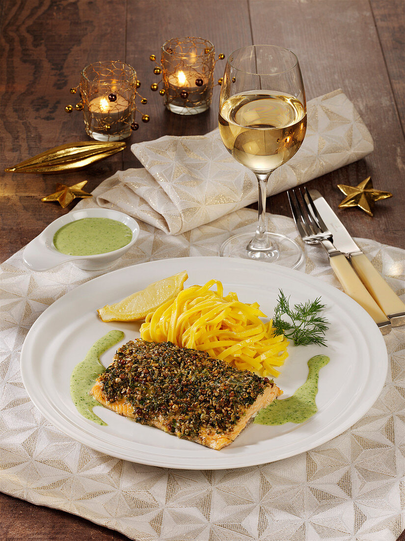 Roast salmon trout with a spice crust