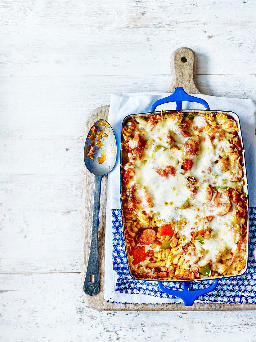 Smoked sausage pasta bake