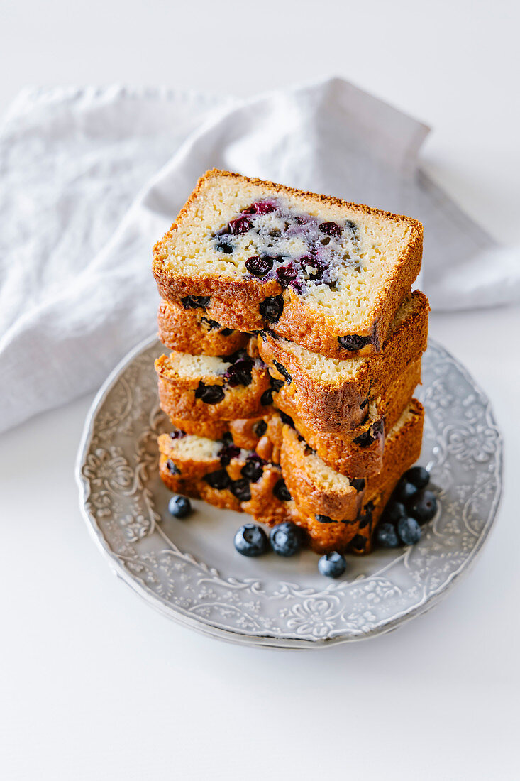 Slices of blueberry tea cake