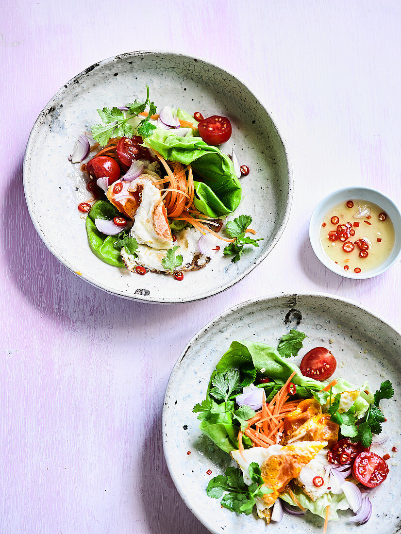 Thai Fried Egg Salad with Watercress, Onions and Chilli Lime Dressing