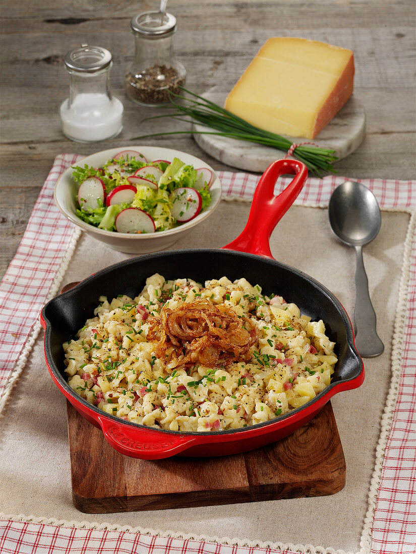 Austrian dumplings with beer cheese and bacon