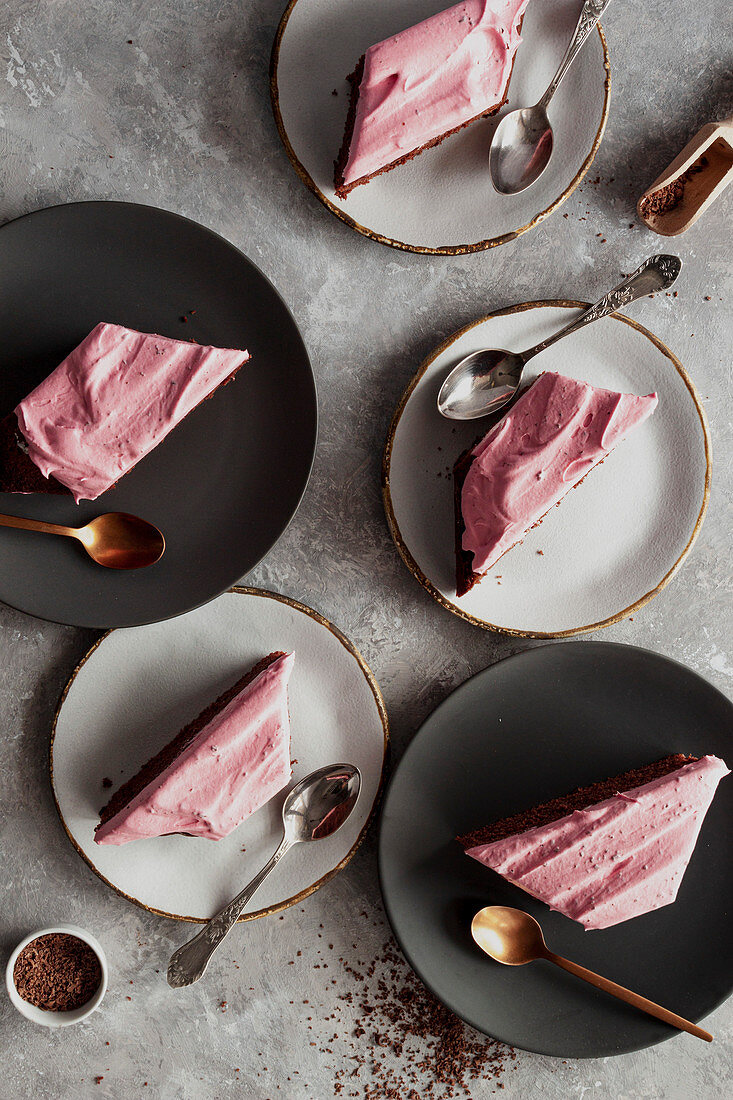 Chocolate cake with pink cream frosting