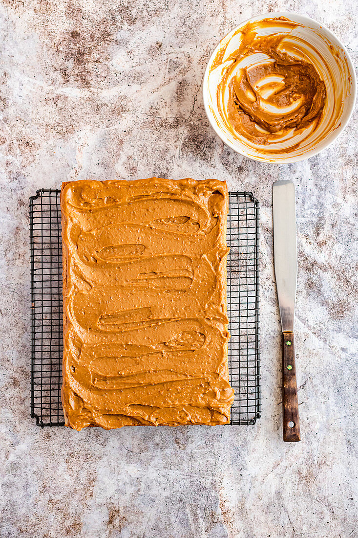 Sheet Cake topped with Dulce de Leche (Caramel) mixed with Miso