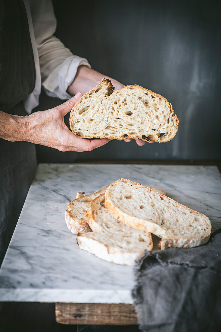 Homemade sourdough bread sliced