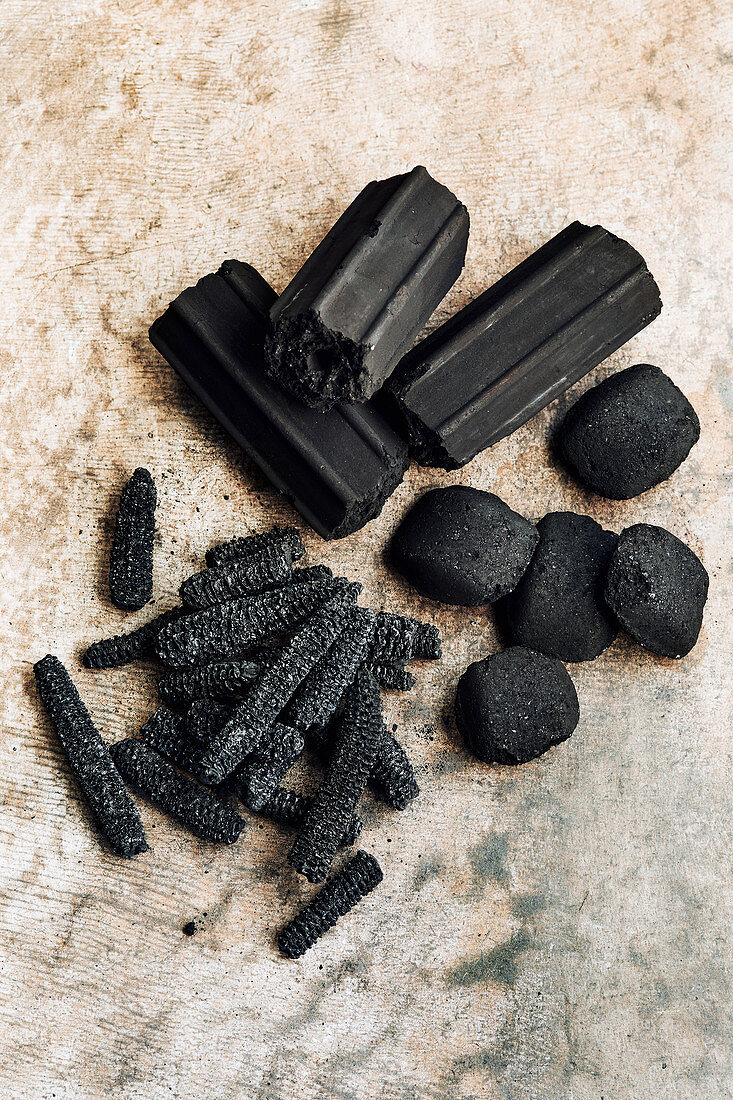 Corn coals, coconut briquettes and grill briquettes