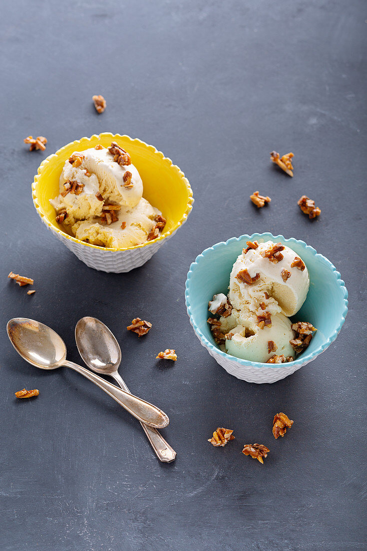 Golden milk ice cream with almond brittle