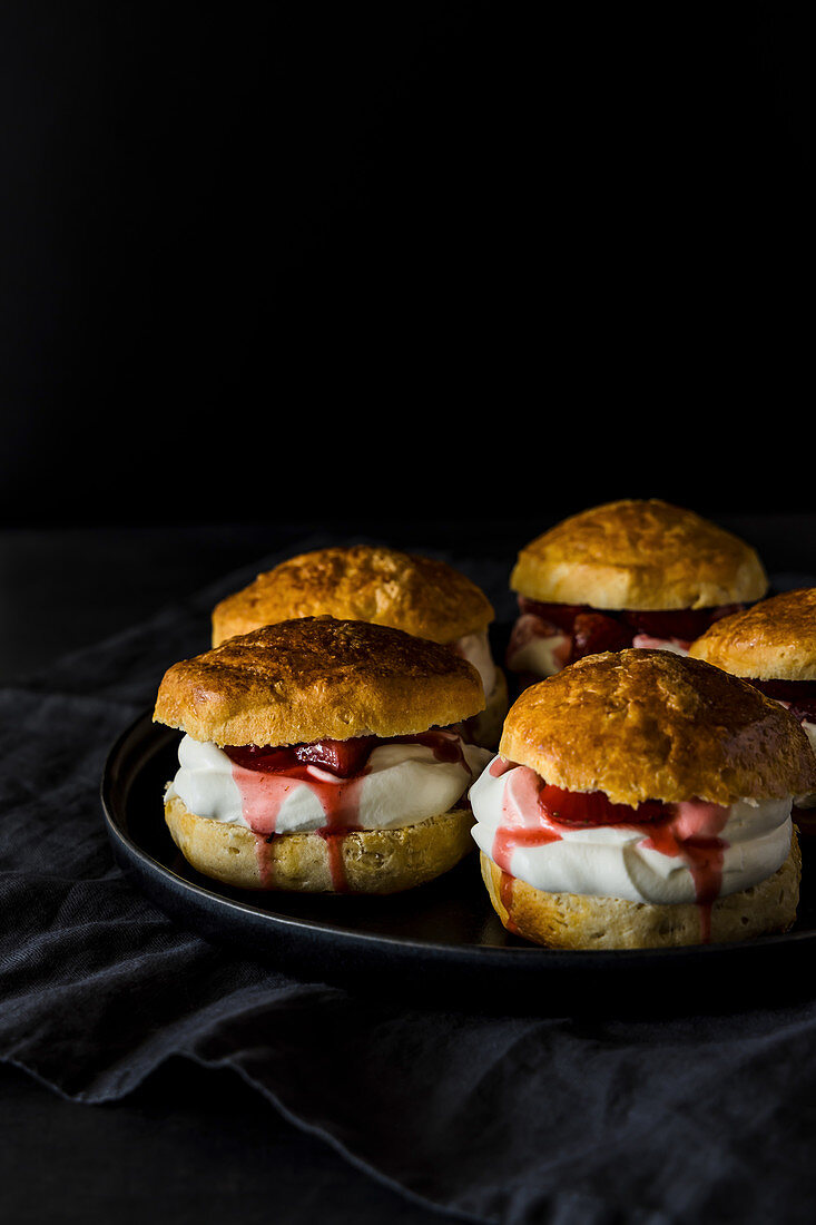 Strawberry shortcakes with whipped cream