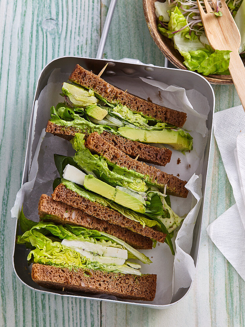 Sandwiches with avocado and pickled onion