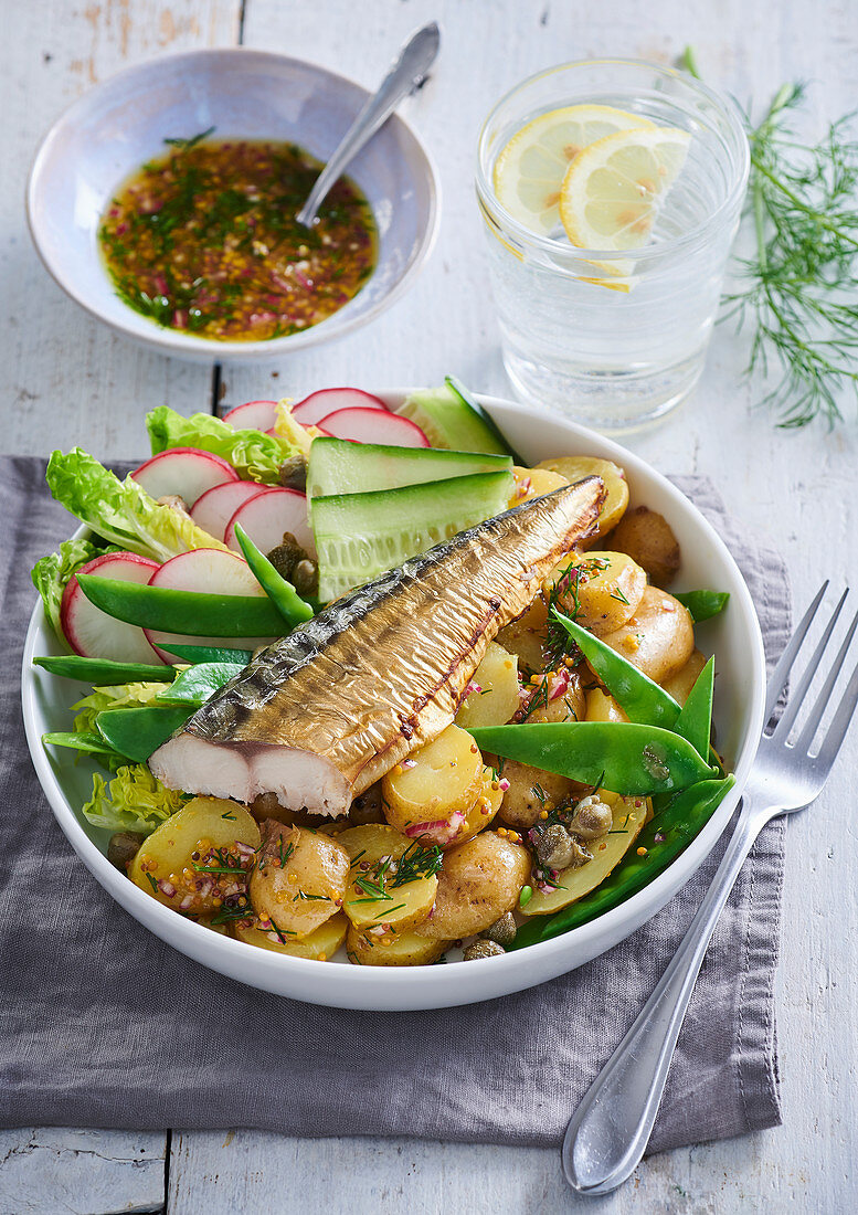 Scandinavian fish salad with mackerel