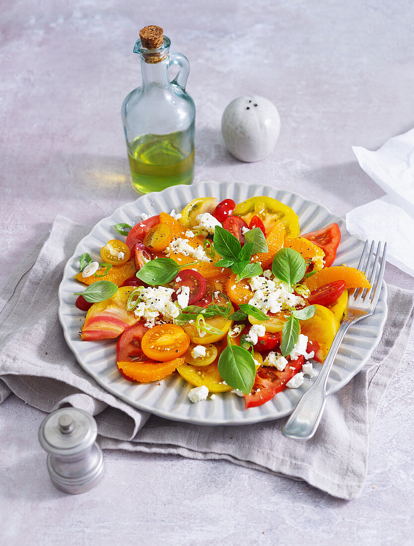 Tomato salad with oranges and feta