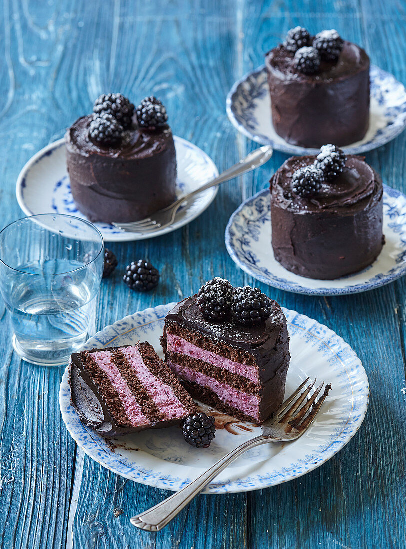 Small cakes with blackberries