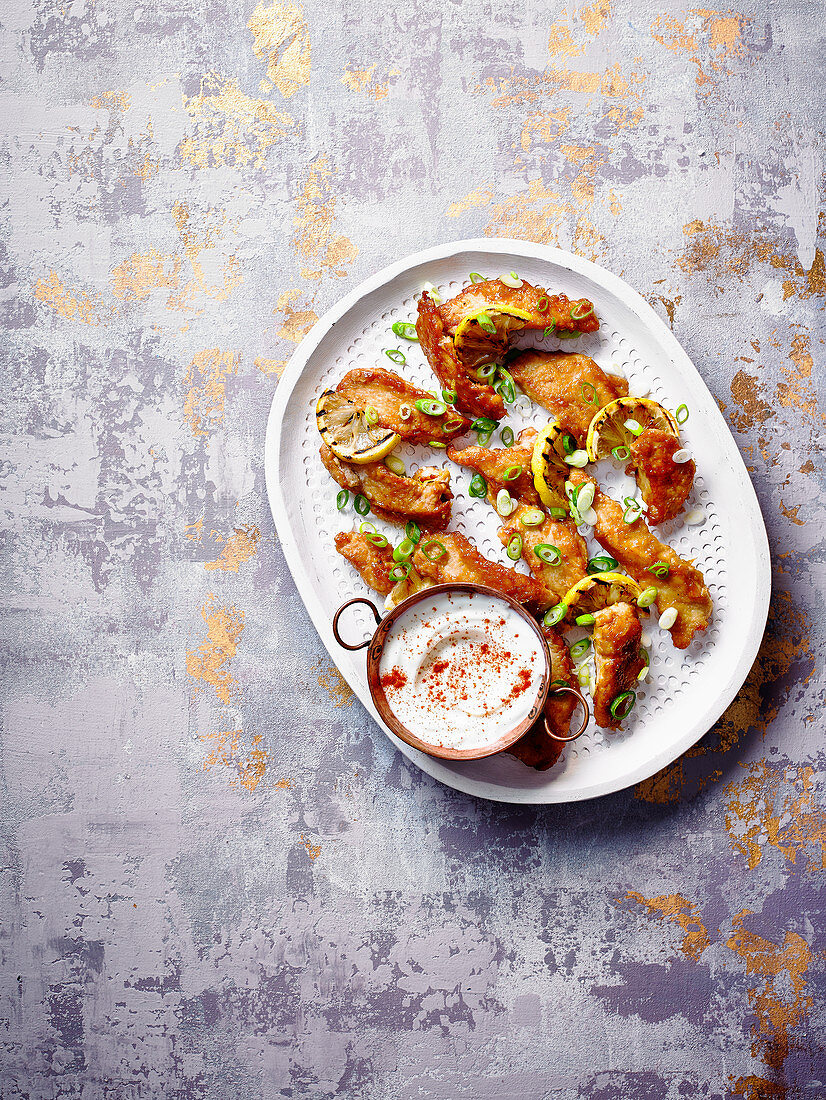 Lemon chicken with a sour cream dip