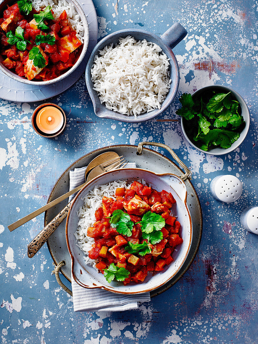 Hühnchencurry mit Gemüse und Reis