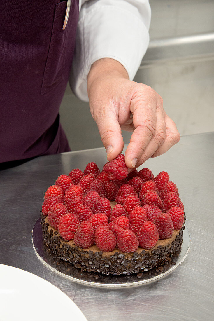 Chocolate tart with raspberries