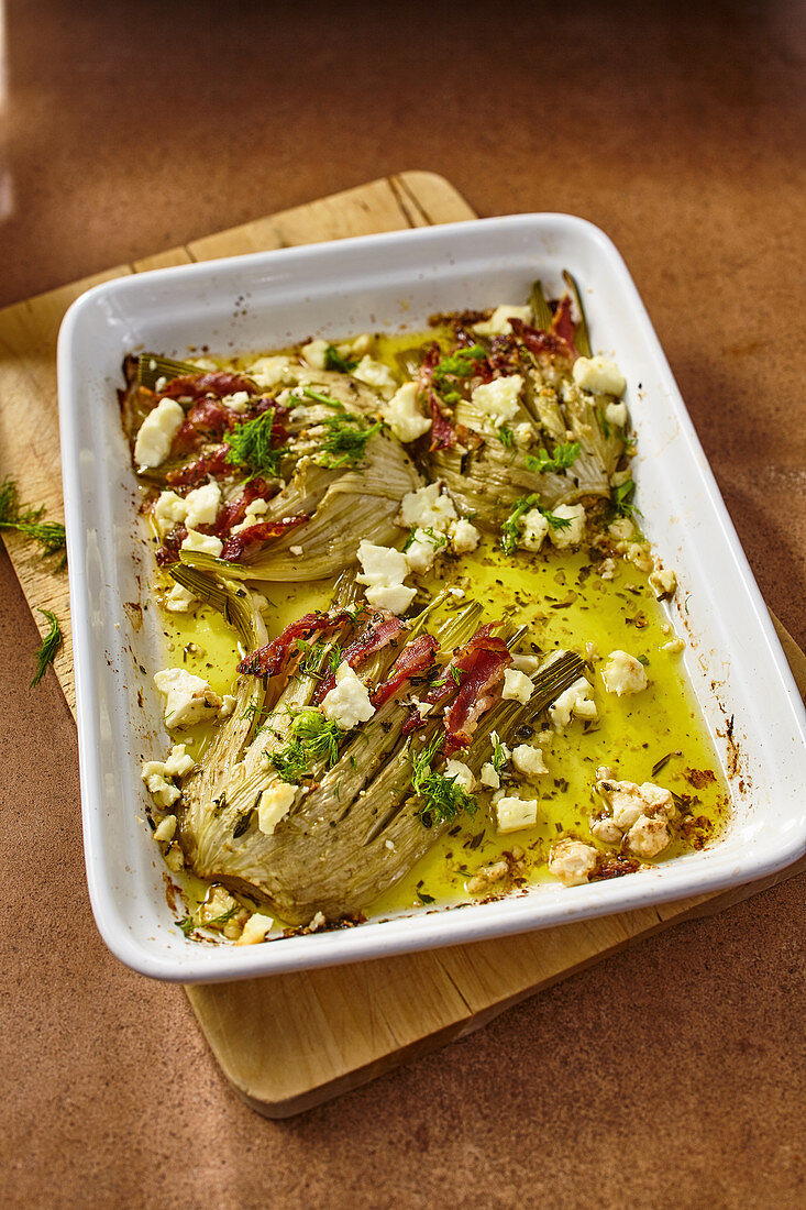 Fennel with bacon, rosemary butter and feta