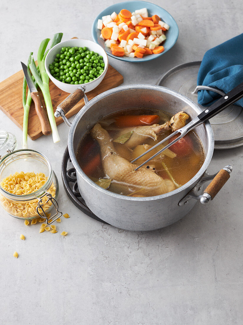 Chicken broth as a soup base