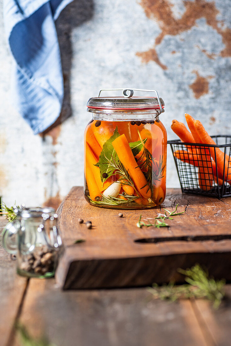 Pickled carrots in glass