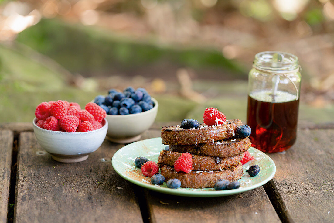 Cinnamon French toast with fresh berries and maple syrup