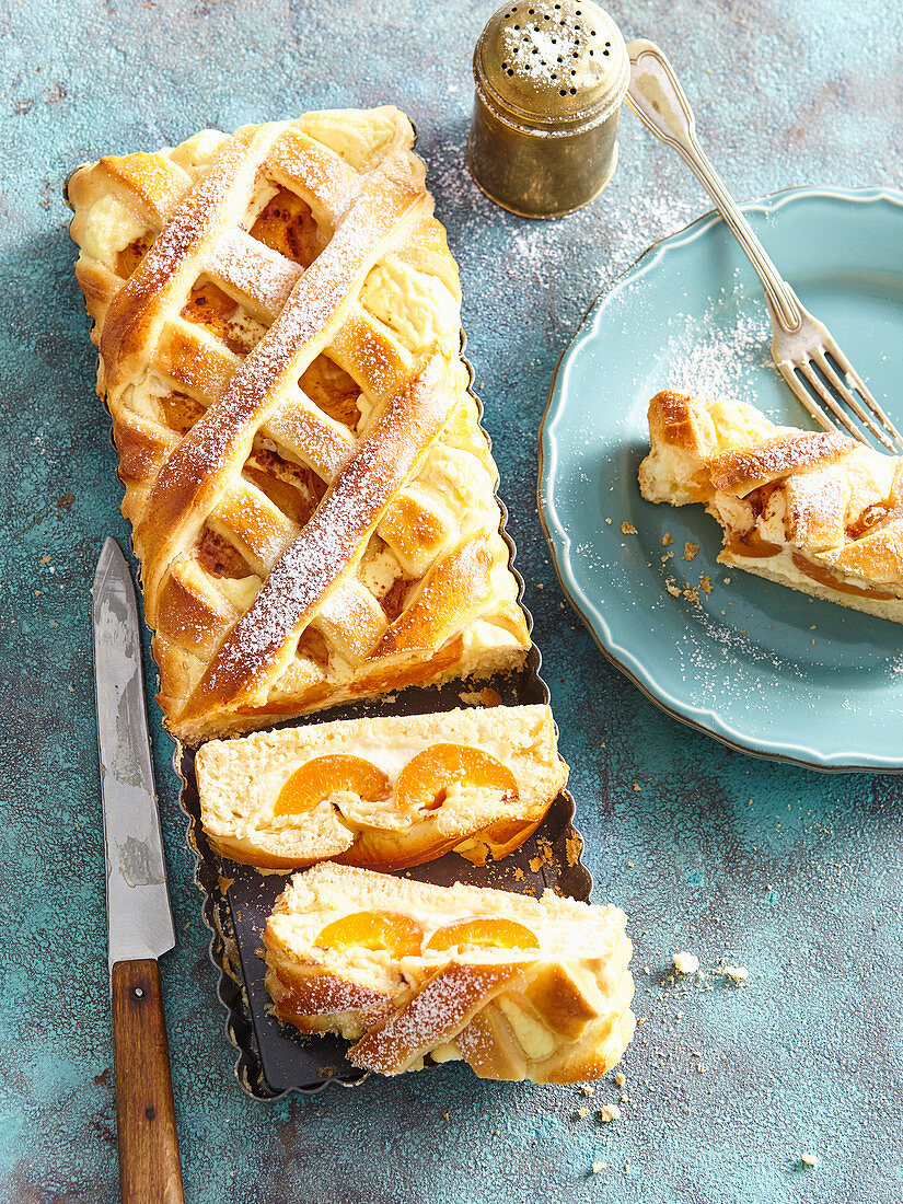 Aprikosenkuchen mit Teiggitter