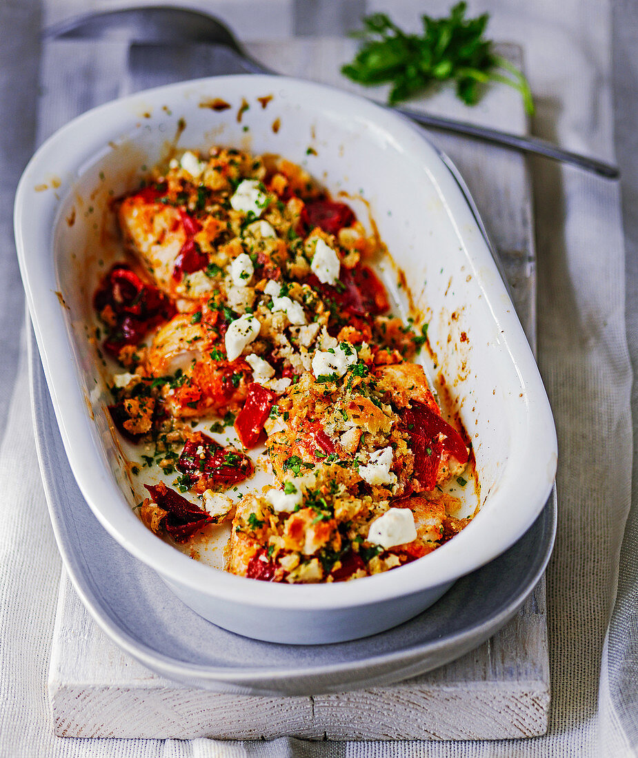 Baked haddock with feta cheese and herbs