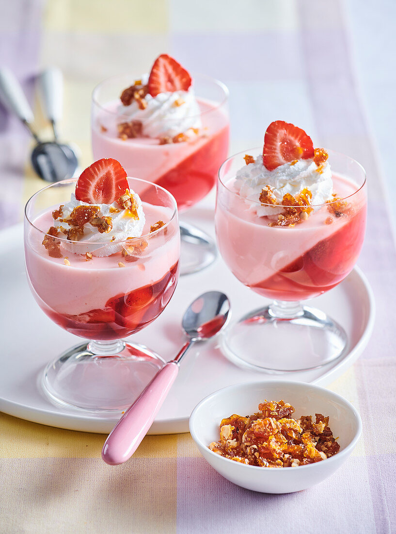 Strawberry dessert with yogurt and whipped cream