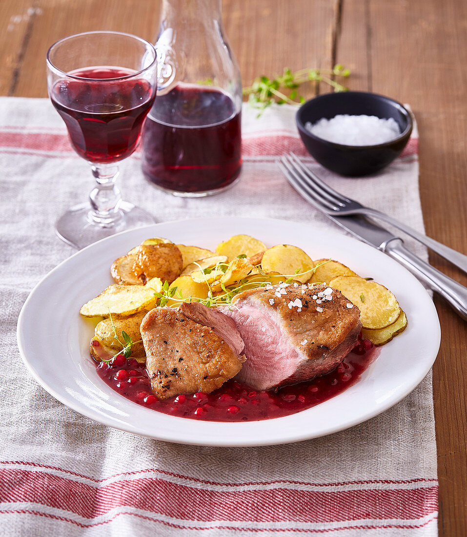 Duck breasts with cranberry sauce