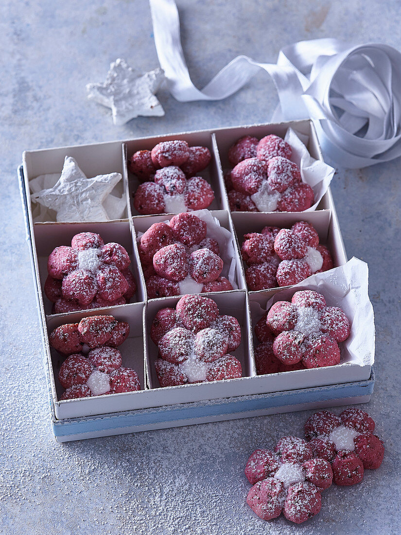 Cranberry-Blüten in Geschenkschachtel zu Weihnachten