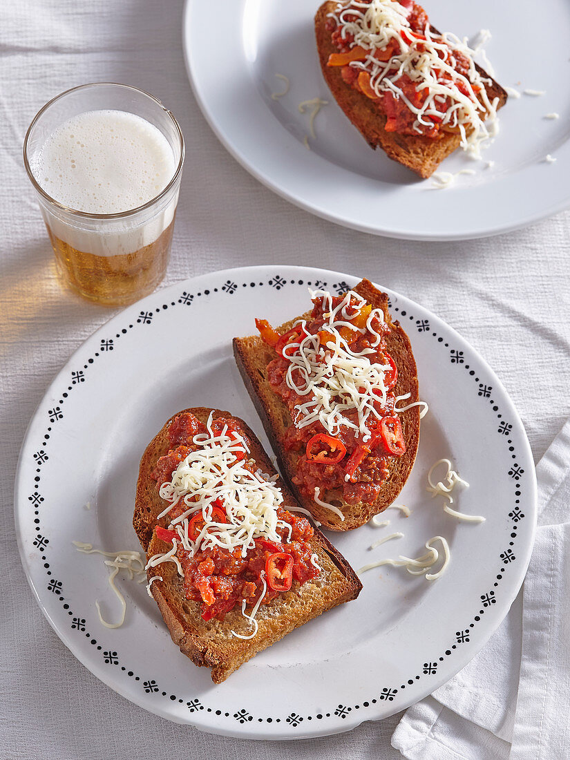 Toasts with spicy minced meat