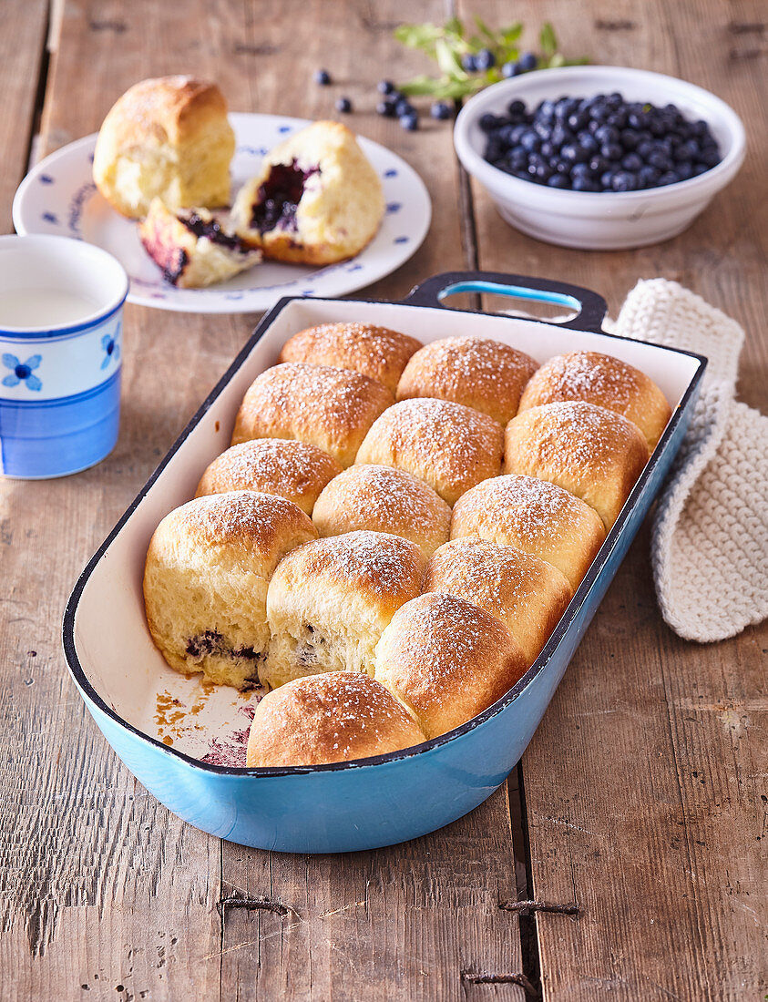 Sweet pastries (buns) with blueberries