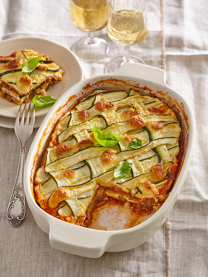 Zucchini lasagne with minced beef meat