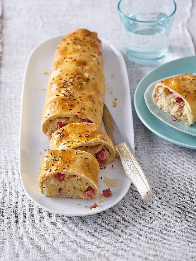 Sauerkraut strudel with smoked meat