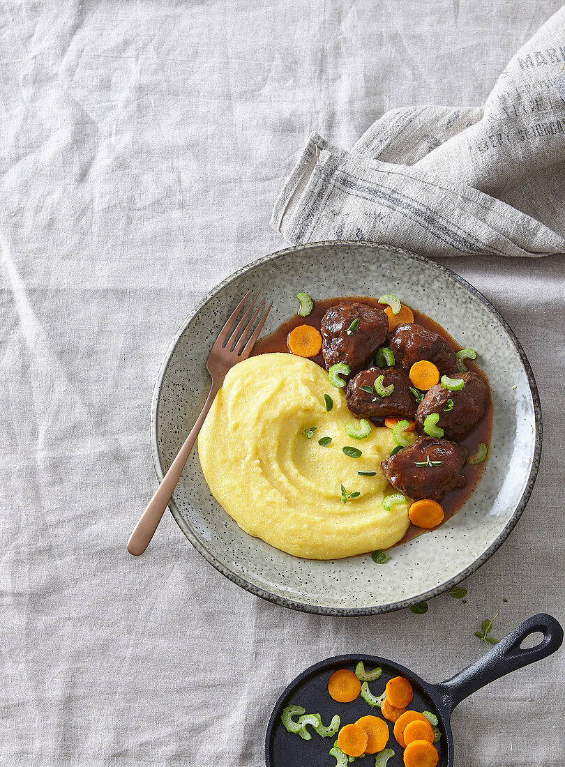 Pork cheeks with polenta