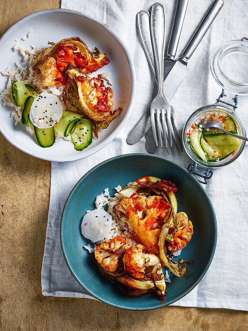 Gochujang buttered cauliflower with quick pickles