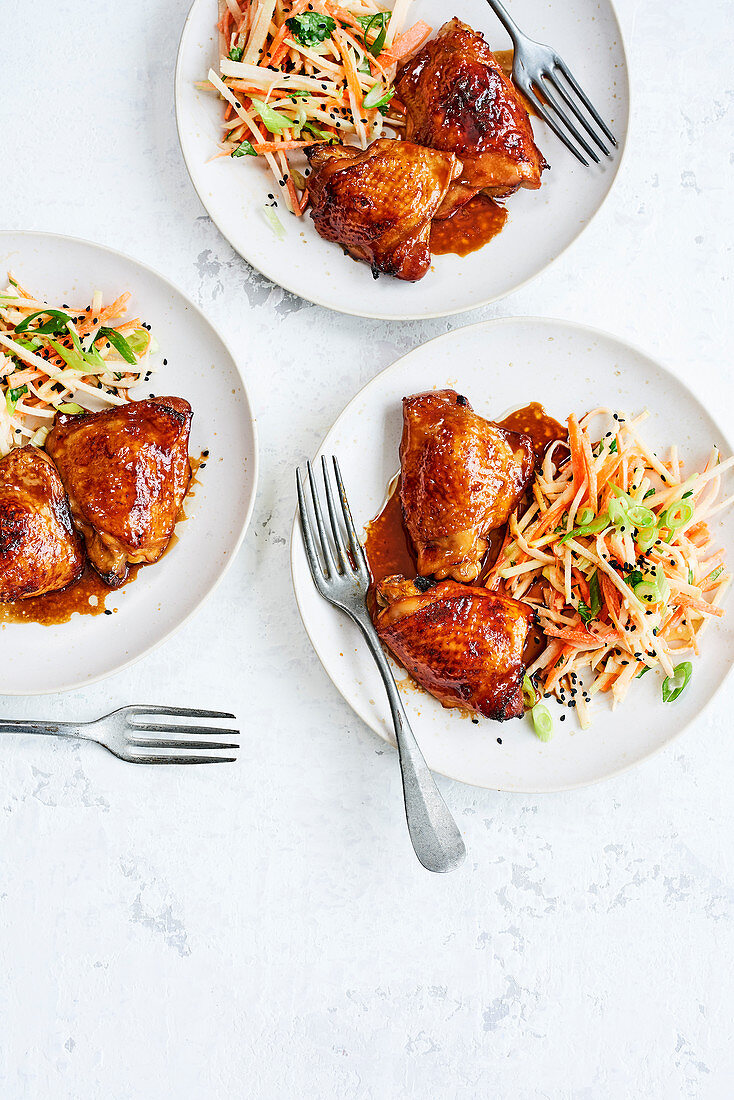 Soy-braised chicken with kohlrabi salad