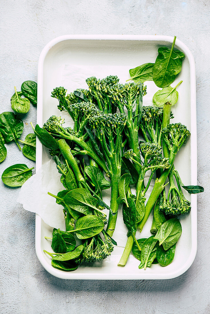 Frischer Broccolini und Spinat