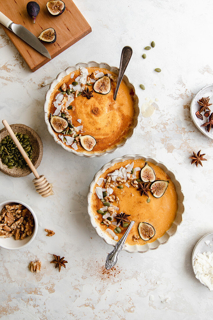 Pumpkin smoothie bowl with toppings