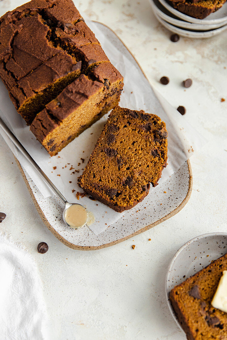 Chocolate Chip Tahini Pumpkin Bread